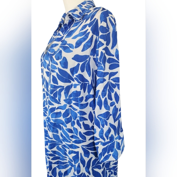 Mlle Gabrielle Blue and White Leaf-Print Shirt Dress - Picture 5 of 11